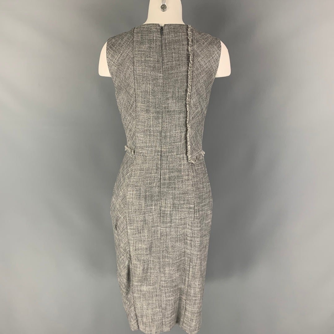 CAROLINA HERRERA Size 8 Grey White Virgin Wool Blend Sleeveless Dress