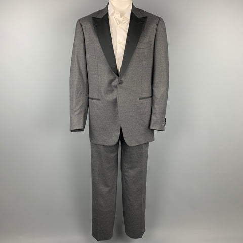ISAIA Long Size 48 Charcoal & Black Two Toned Wool / Silk Peak Lapel Tuxedo Suit