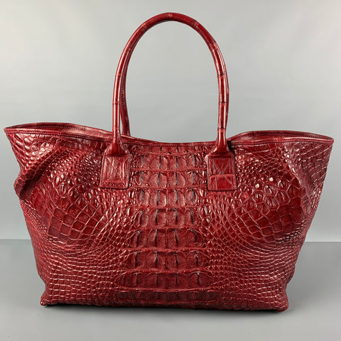 GENUINE CROCODILE SKIN Burgundy Crocodile Tote Handbag