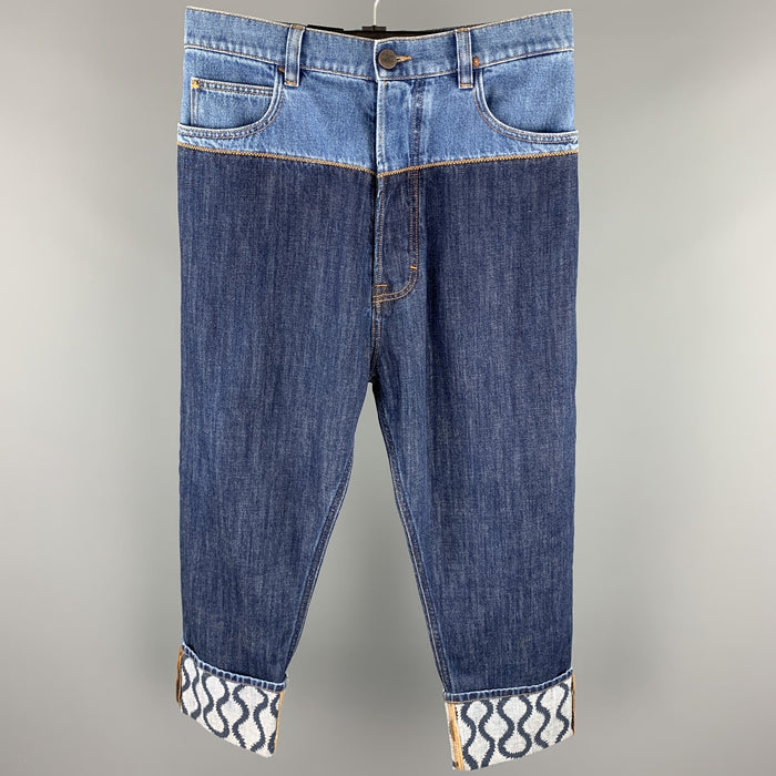 VIVIENNE WESTWOOD Size 30 Indigo Color Block Denim Button Fly Jeans