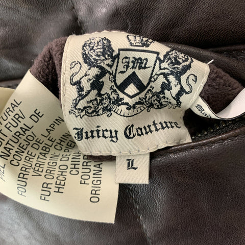 JUICY COUTURE Size L Brown Reversible Leather Zip Up & Snaps Vest
