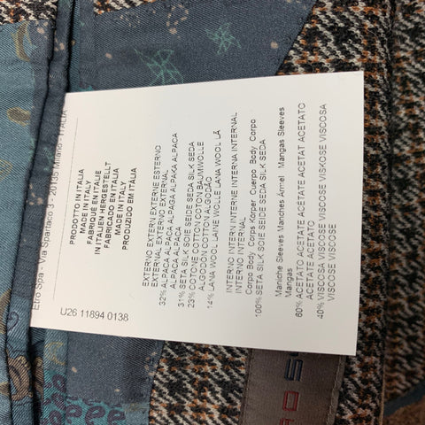 ETRO Size 44 Brown & Tan Plaid Alpaca Blend Notch Lapel Sport Coat