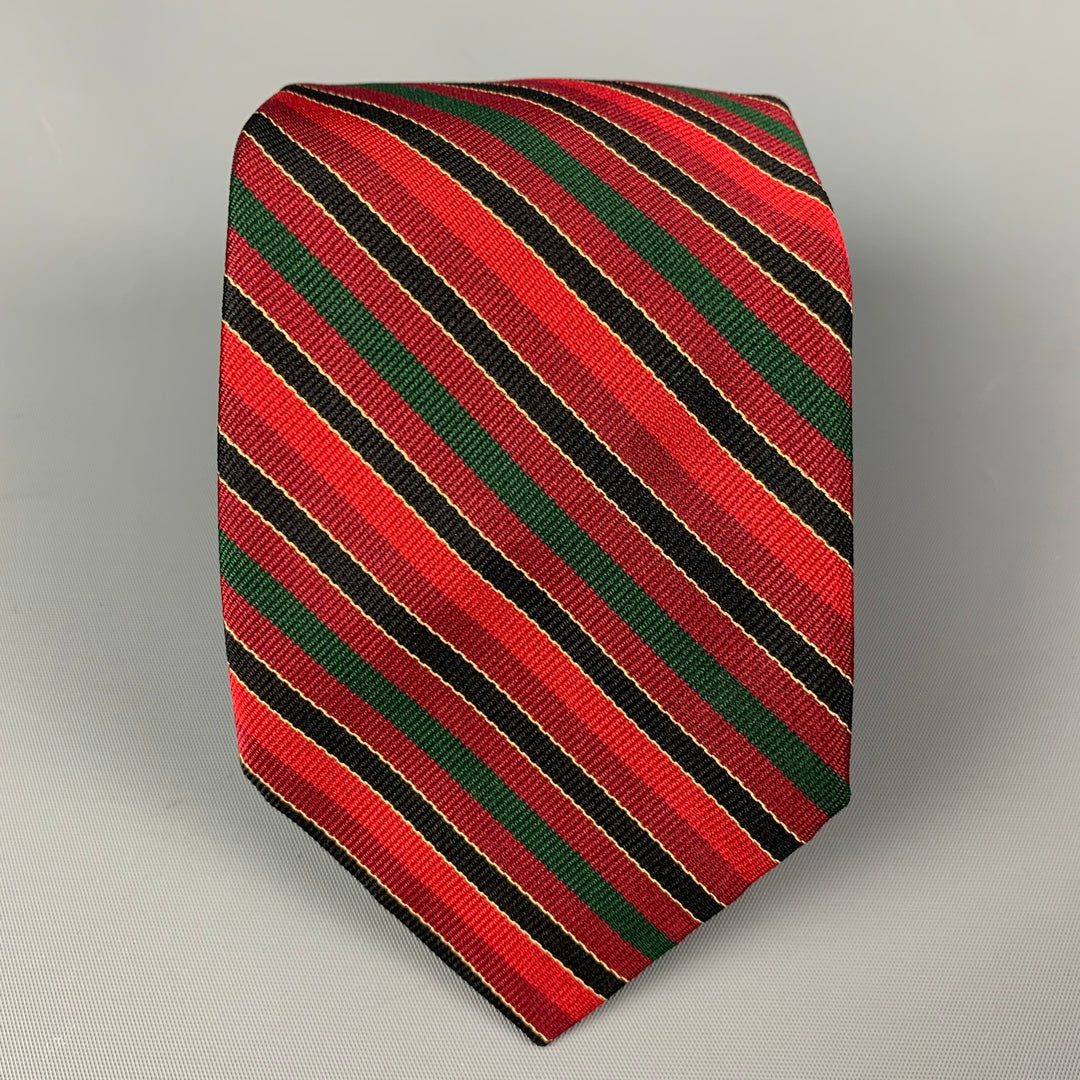 PAUL STUART Red Black Green Diagonal Stripe Silk Tie
