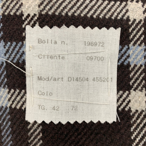 KITON Size 6 Brown & Blue Cashmere Plaid Double Breasted Pants Suit