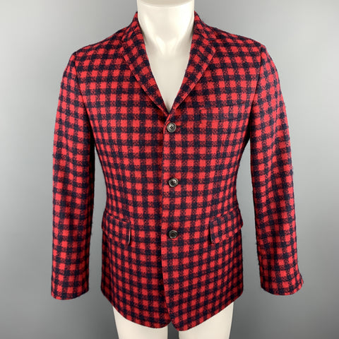 BLACK FLEECE Size 38  Red & Navy Checkered Plaid Tweed Sport Coat