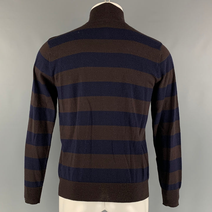 PAUL SMITH Size M Brown Navy Stripe Merino Wool Zip Up Cardigan