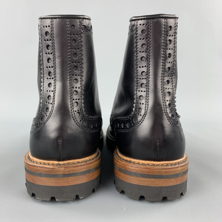 ANTONIO MAURIZI Size 8.5 Black Perforated Leather Wingtip Boots