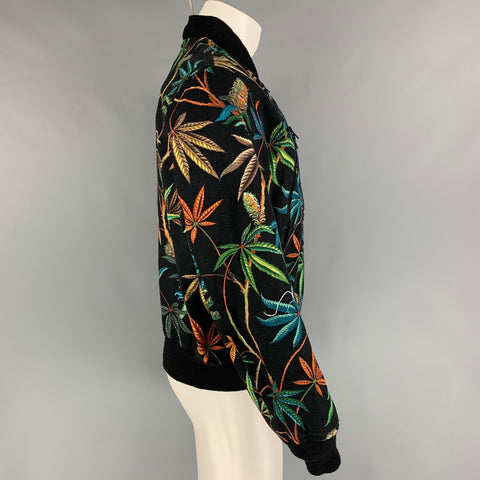 MONITALY Size 40 Black Multi-Color Print Cotton Zip Up Jacket