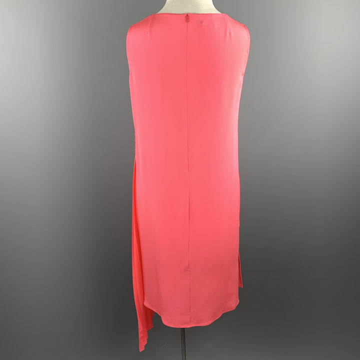 AKRIS Size 12 Pink Silk Chiffon Sleeveless Side Pleat Shift Dress