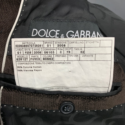 DOLCE & GABBANA Size 42 Regular Brown Velvet Cotton / Viscose Sport Coat