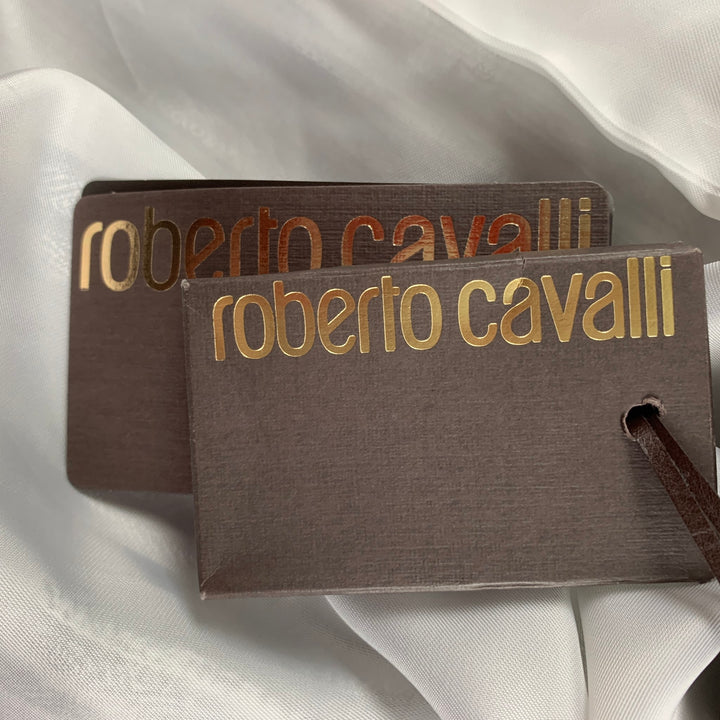 ROBERTO CAVALLI Size 40 Silver Black Stripe Wool Silk Sport Coat