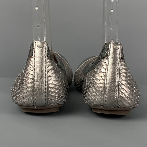 TORY BURCH Size 7 Silver Leather Textured Ballet Flats