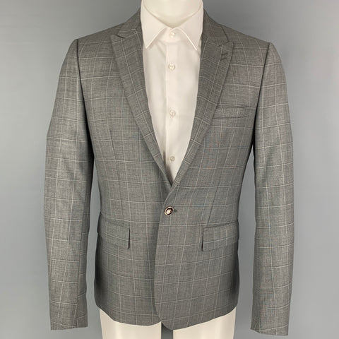 THE KOOPLES Size 36 Grey Window Pane Wool Peak Lapel Sport Coat