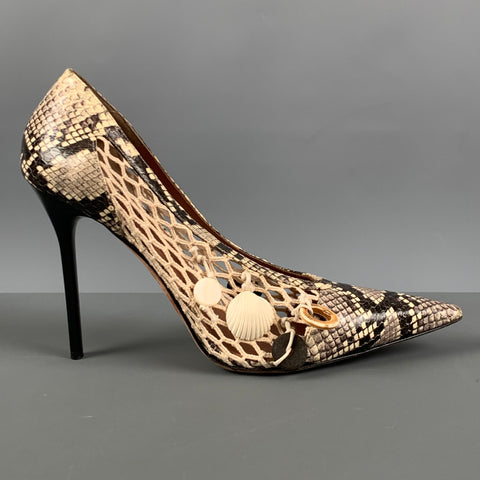 ALTUZARRA Talla 11 Zapatos de tacón con piel de serpiente en relieve de cuero marrón beige