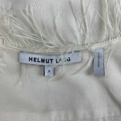 HELMUT LANG Size S Cream Twill Silk Fringe Blouse