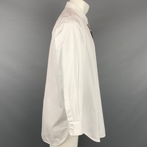 DSQUARED2 Size S White Applique Cotton Button Up Long Sleeve Shirt