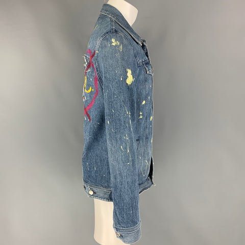 PUBLIC SCHOOL Size M Blue & Yellow Paint Splatter Cotton Denim Fuck Love Jacket