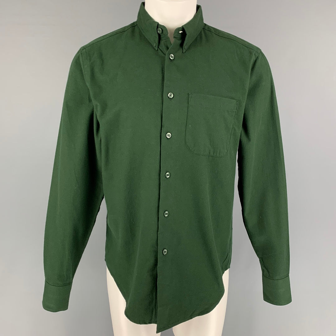 NAKED AND FAMOUS Size M Forest Green Cotton Long Sleeve Shirt Sui Generis Designer Consignment NAKED AND FAMOUS Size M Forest Green Cotton Long Sleeve Shirt Sui Generis Designer Consignment