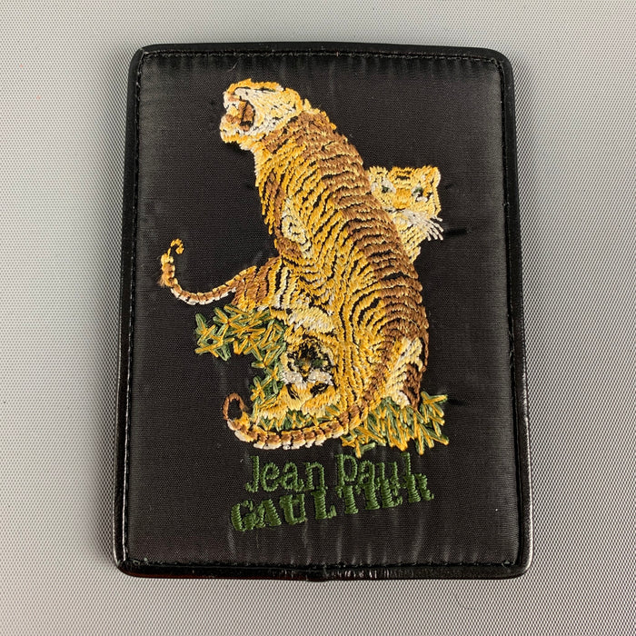 JEAN PAUL GAULTIER Black Multi-Color Embroidered Leather Fabric Wallet