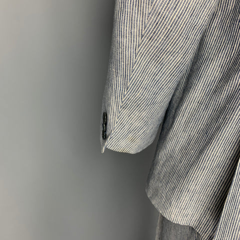 VALENTINO Talla 44 Traje de solapa de muesca de lino a rayas blancas y azules