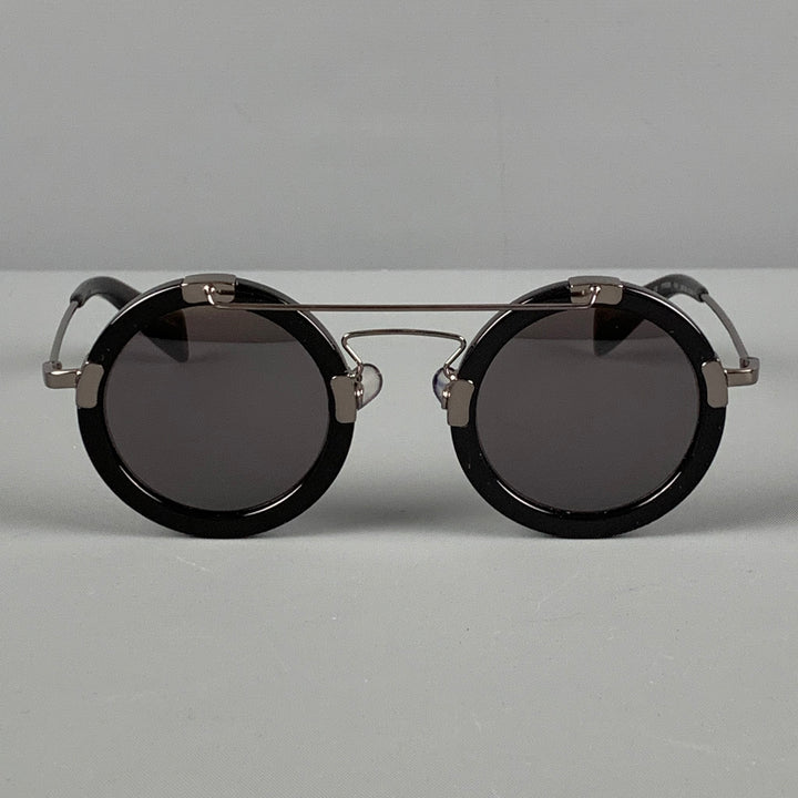 YOHJI YAMAMOTO Black & Silver Acetate Round Sunglasses