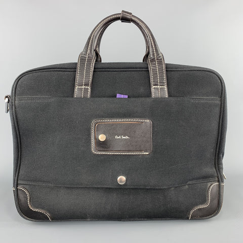 PAUL SMITH Contrast Stitch Black Canvas Leather Trim Work Bag
