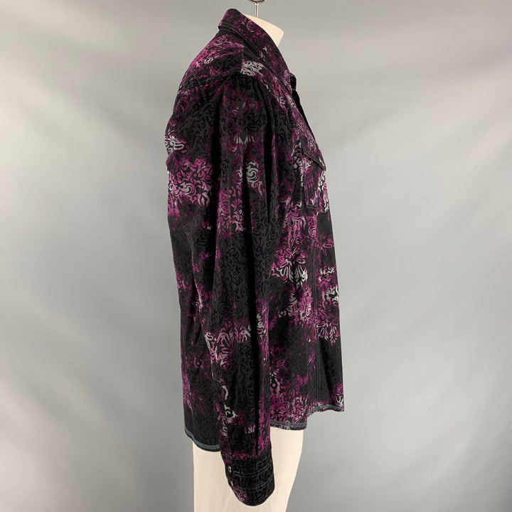 GEORG ROTH Size XXL Purple & Black Print Cotton Snaps Long Sleeve Shirt