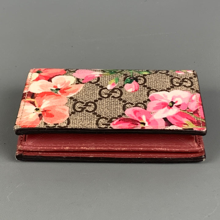 GUCCI Wallet Pink Brown Floral Coated Canvas