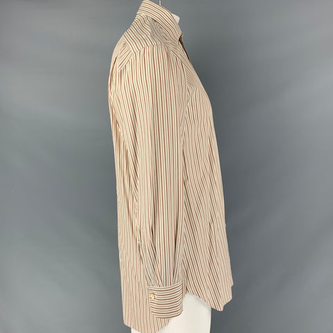 KITON Size L White, Brown & Green Stripe Cotton Button Down Long Sleeve Shirt