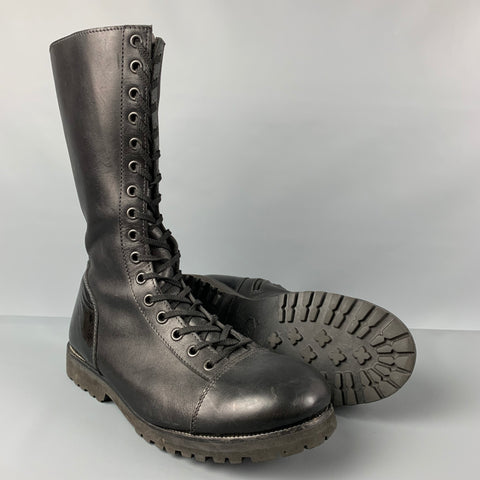 EMPORIO ARMANI Size 12 Black Leather Lace Up Combat Boots