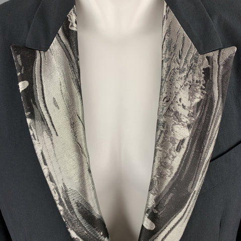 ALEXANDER MCQUEEN Size 38 / 40  Black Metallic Silver Marble Peak Lapel Blazer