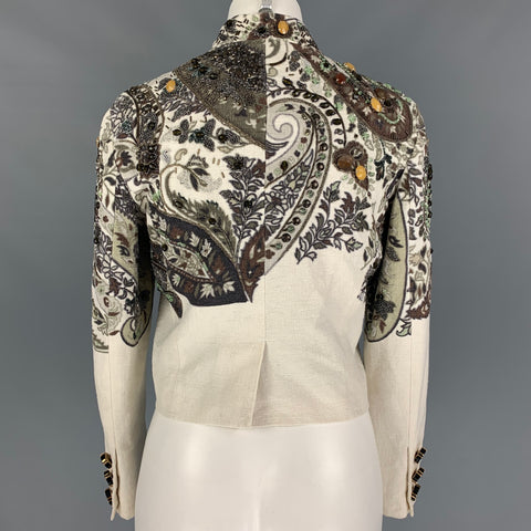 ETRO Talla 8 Chaqueta de cachemira en mezcla de lino multicolor beige