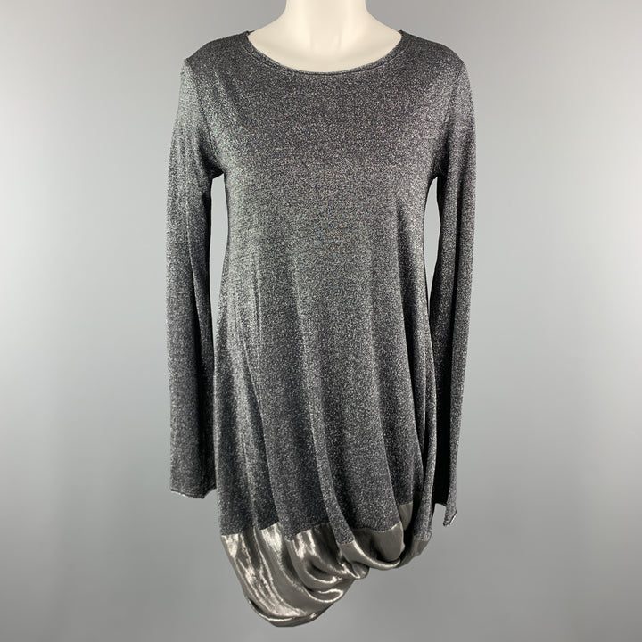 HACHE Size 6 Silver Wool Blend Metallic Long Sleeves Bubble Hem Dress