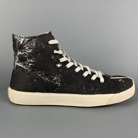 MAISON MARGIELA Taille 10 Baskets Tabi montantes en toile peinte argent noir