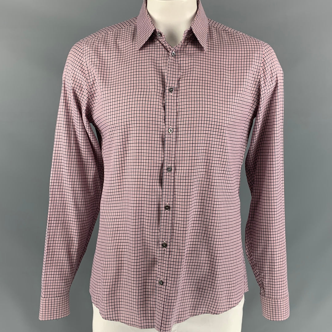 GUCCI Size L Red & Black Checkered Cotton Slim Fit Long Sleeve Shirt