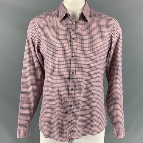 GUCCI Talla L Camisa de manga larga de corte slim de algodón a cuadros rojo y negro