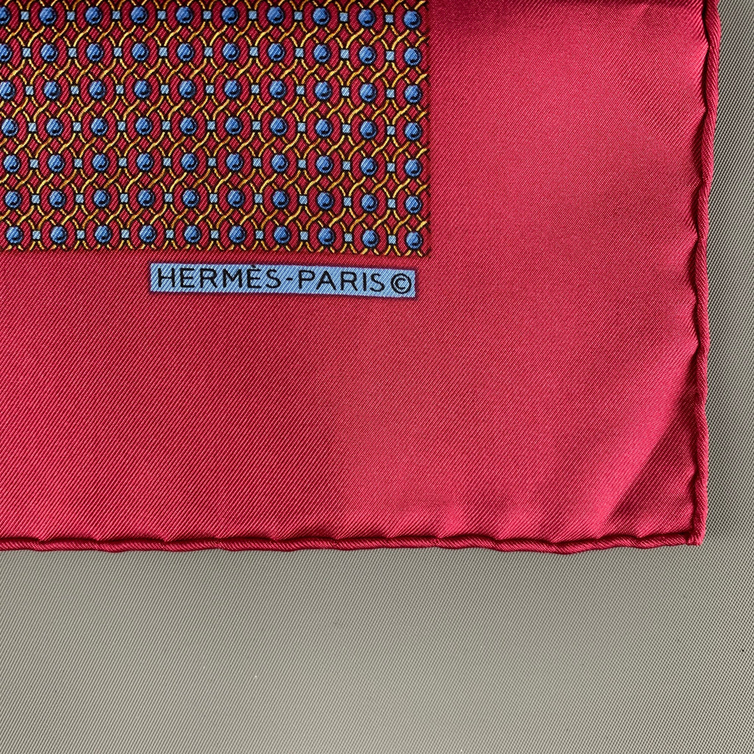 HERMES Red Blue Dots Silk Pocket Square
