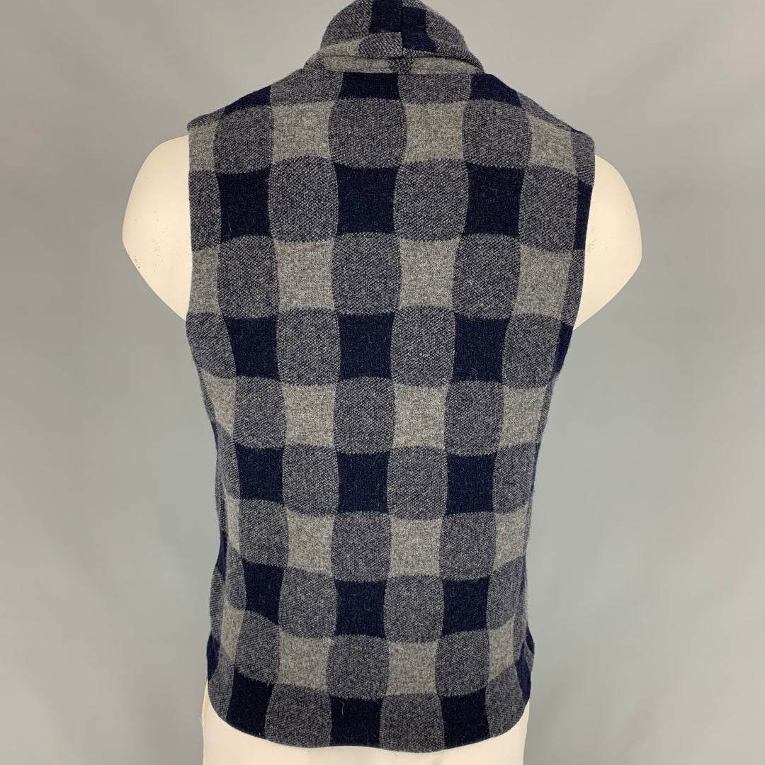 BARENA Size 40 Navy & Grey Buffalo Plaid Wool / Polyamide Vest