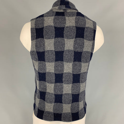 BARENA Talla 40 Chaleco de lana / poliamida a cuadros de búfalo azul marino y gris