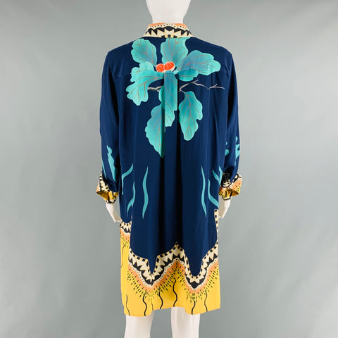 ETRO Size 8 Navy Multi-Color Silk Floral Long Dress Top