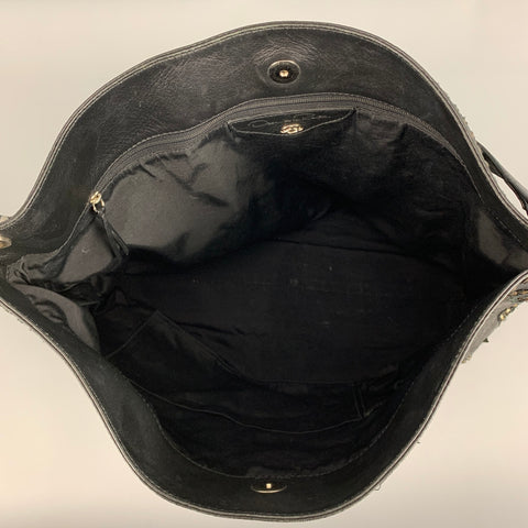 OSCAR DE LA RENTA Black Gold Studded Leather Handbag