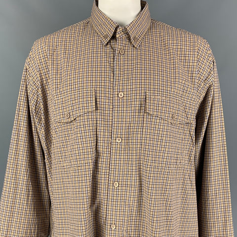 BALENCIAGA Size L Beige & Navy Checkered Cotton Oversized Long Sleeve Shirt