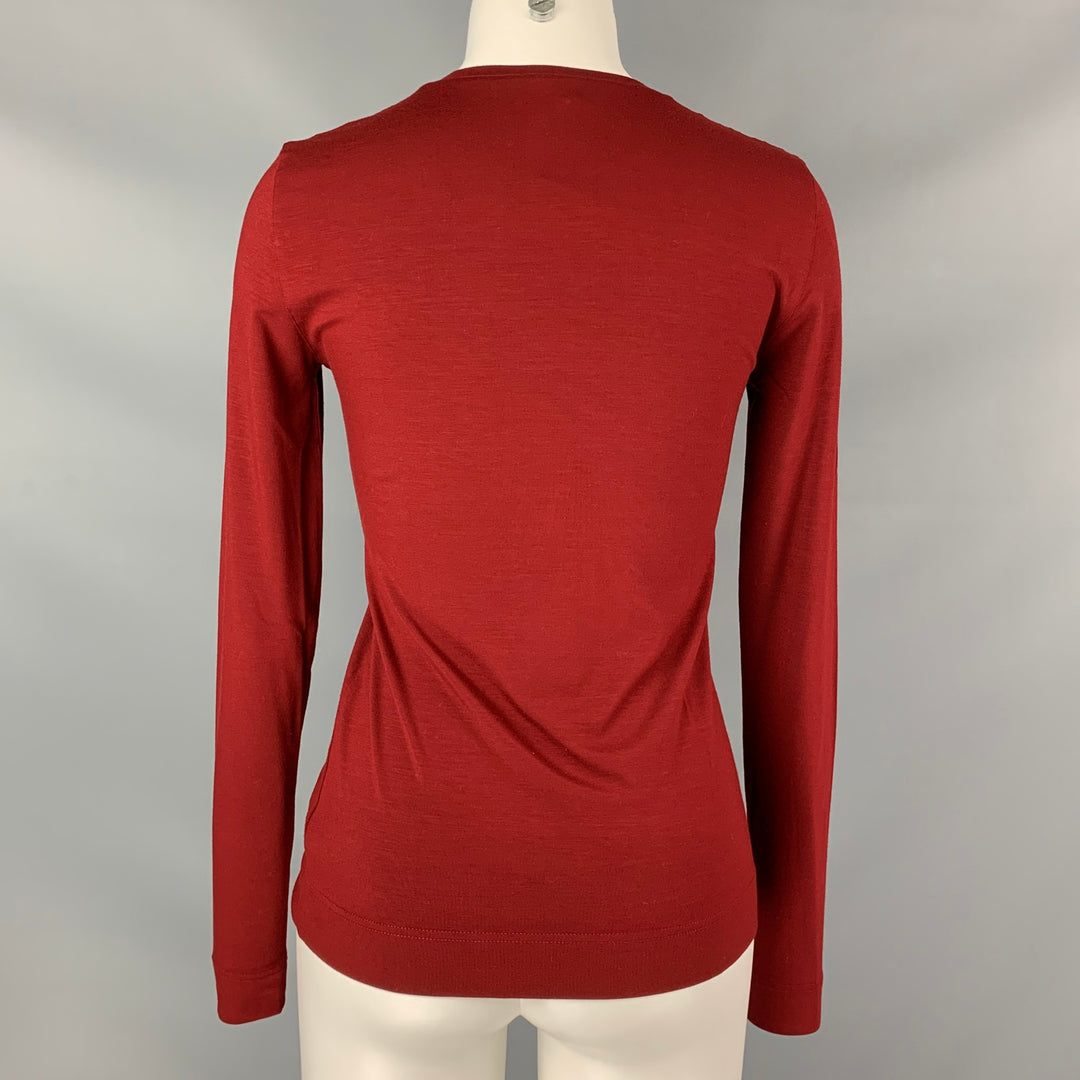 AKRIS Punto Size 6 Burgundy Modal Blend Solid Long Sleeve T-Shirt