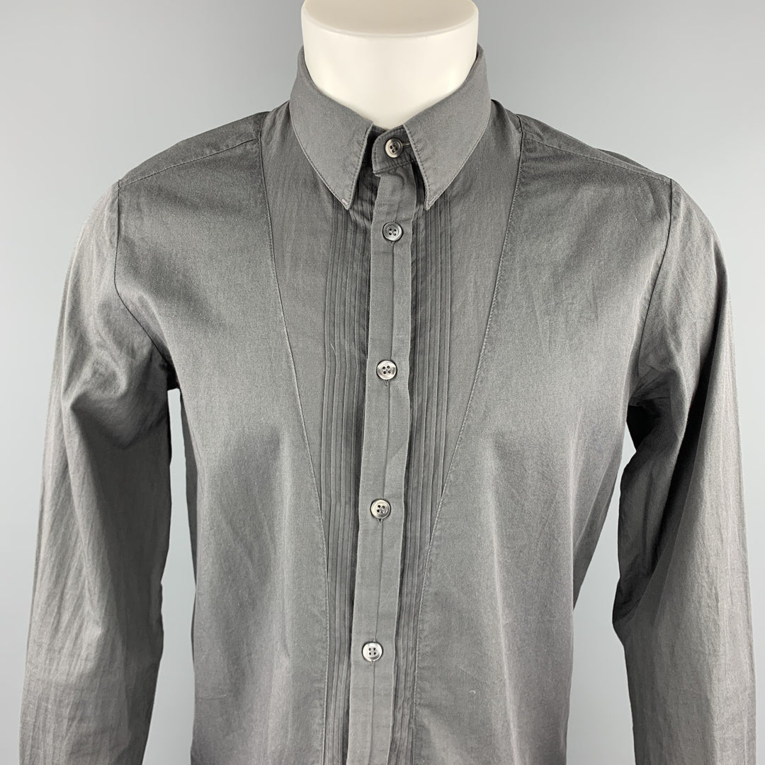 STEPHAN SCHNEIDER Talla M Camisa de manga larga con botones de algodón plisado gris oscuro