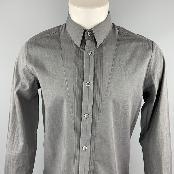 STEPHAN SCHNEIDER Taille M Chemise à manches longues boutonnée en coton plissé gris foncé