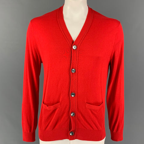 TODD SNYDER Size L Red Silk Cotton Buttoned Cardigan