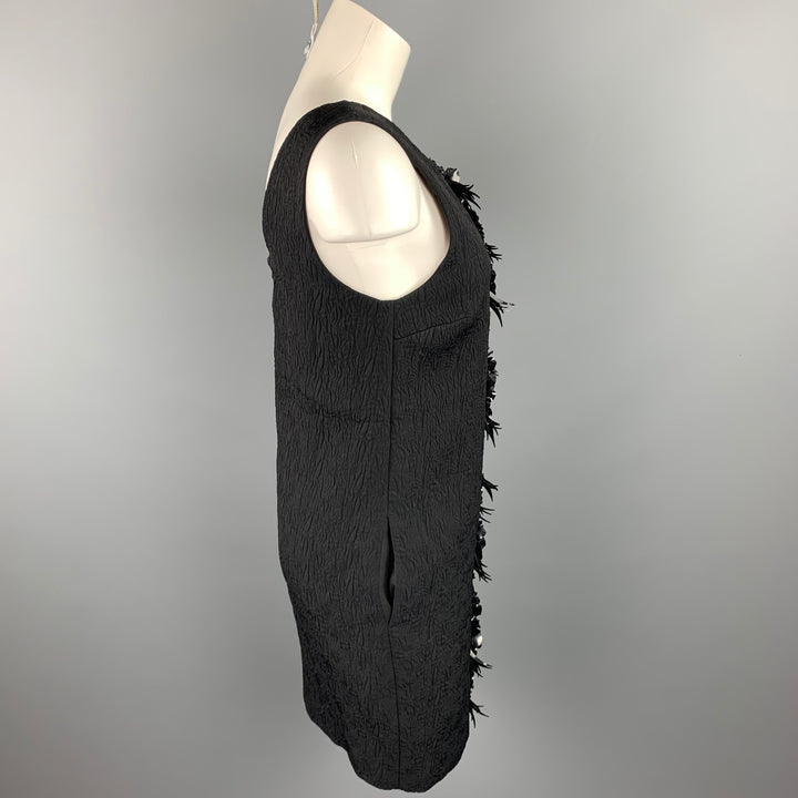 MSGM Size 6 Black Jacquard Embellished Viscose Blend Shift Dress