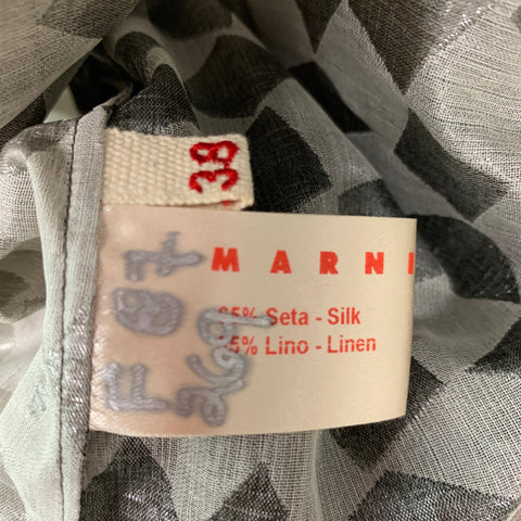 MARNI Size 2 Taupe Silver Silk &  Linen Textured Sleeveless Dress Top