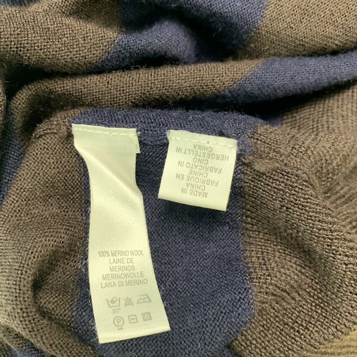 PAUL SMITH Size M Brown Navy Stripe Merino Wool Zip Up Cardigan