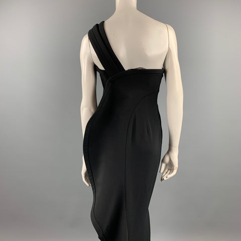 BRANDON MAXWELL Taille 6 Robe colonne en mélange de viscose noire à volants et une épaule